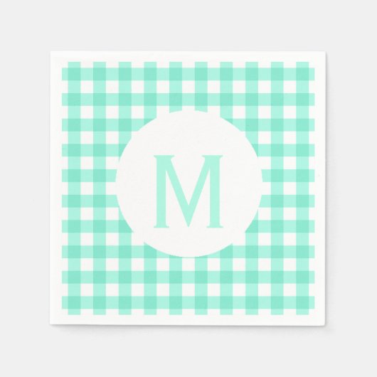 Eenvoudige Basic Neo Mint Green Gingham Monogram Servetten (Voorkant)