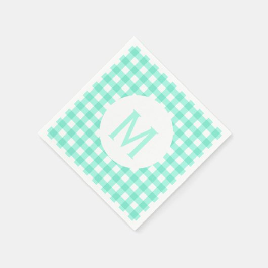 Eenvoudige Basic Neo Mint Green Gingham Monogram Servetten (Hoek)