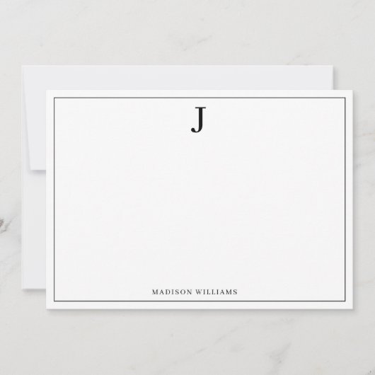 Eenvoudige Basic zwart monogram vierkante rand Notitiekaartje (Voorkant)