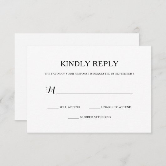 Eenvoudige Basic Zwart-wit bruiloft RSVP (Voorkant / Achterkant)