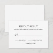 Eenvoudige Basic Zwart-wit bruiloft RSVP Kaartje (Voorkant / Achterkant)