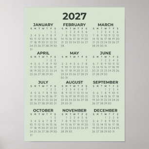 Eenvoudige Basis Sage Groene 2027 Agenda Poster
