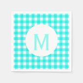 Eenvoudige basis turquoise gingham monogram servet (Voorkant)