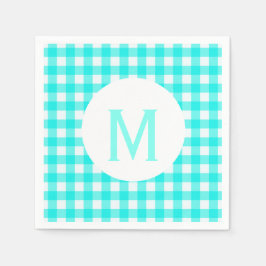Eenvoudige basis turquoise gingham monogram servet