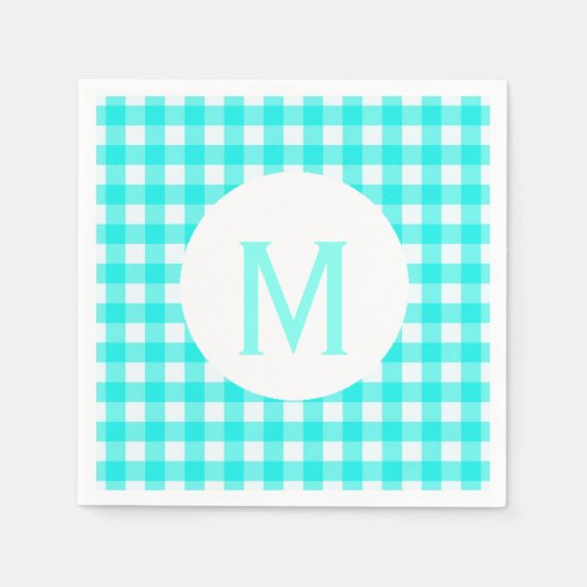 Eenvoudige basis turquoise gingham monogram servet (Voorkant)