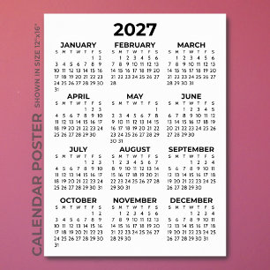 Eenvoudige Basis Zwart En Wit 2027 Agenda Poster