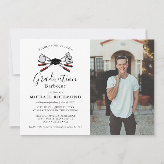 Eenvoudige BBQ Graduation Party-fotouitnodiging Kaart (Voorkant)