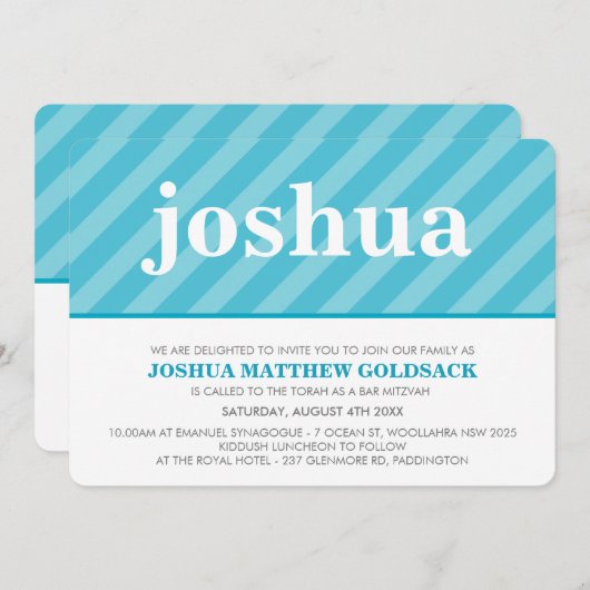 EENVOUDIGE BBT MITZVAH Knap streepjespatroon aquab Kaart (Voorkant / Achterkant)