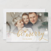 Eenvoudige be Merry Script Hecht Cute Gold foto Feestdagenkaart (Voorkant)