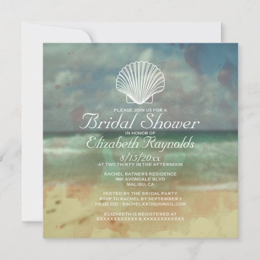 Eenvoudige Beach Destination Bridal Shower-uitnodi Kaart (Voorkant)