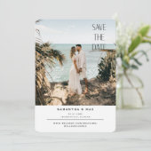 Eenvoudige Beach Foto Wit Afgerond Save the Date (Staand voorkant)