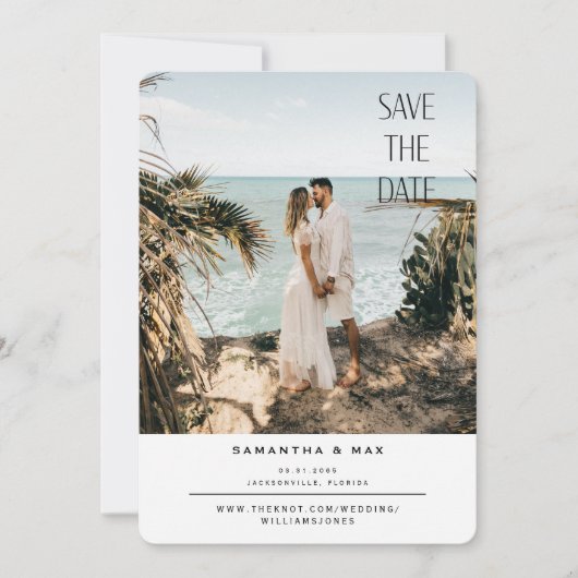 Eenvoudige Beach Foto Wit Afgerond Save the Date (Voorkant)