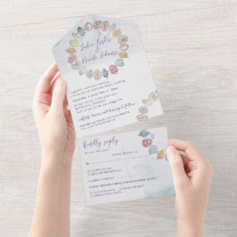 Eenvoudige Beach Ocean Seashell krans bruiloft All In One Uitnodiging