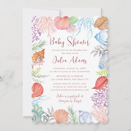 Eenvoudige Beach Ocean Seashell krans bruiloft Kaart (Voorkant)