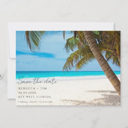 Eenvoudige Beach Photo Destination Wedding Save The Date (Voorkant)