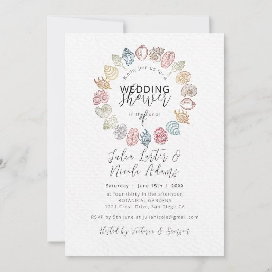 Eenvoudige Beach Seashell Krans Trouwdouche Kaart (Voorkant)