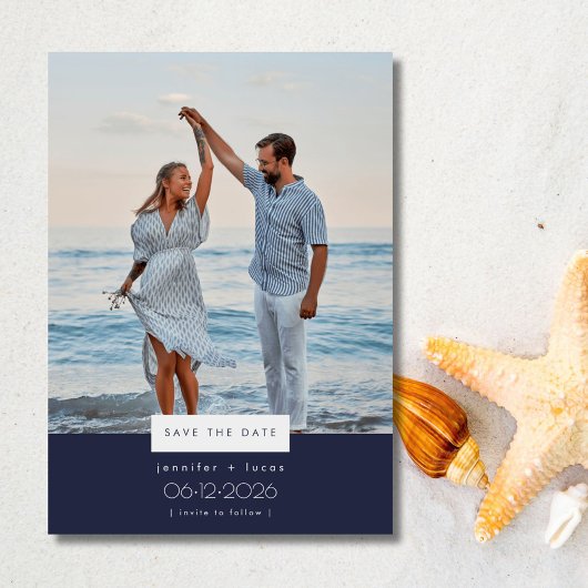 Eenvoudige Beach Weddenfoto Save the Date Kaart