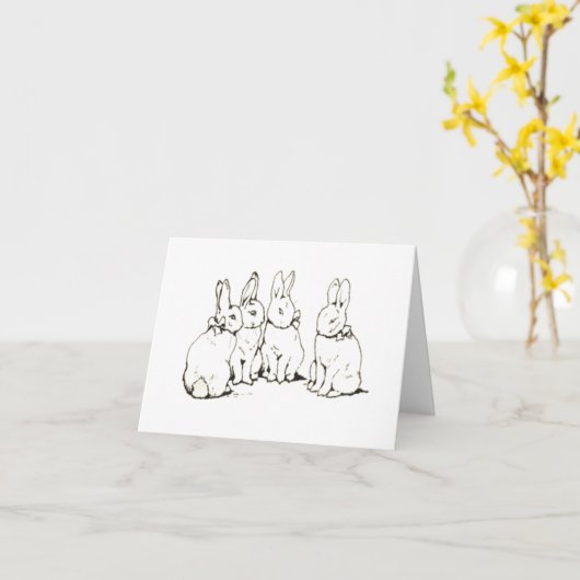 Eenvoudige Beatrix Potter Bunny Sketch Groet Kaart (Gele Bloem)