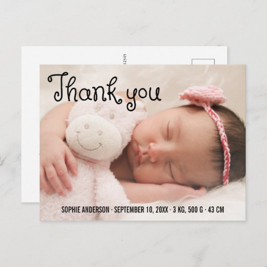 Eenvoudige bedankfoto Geboorteaankondiging Briefkaart (Voorkant / Achterkant)
