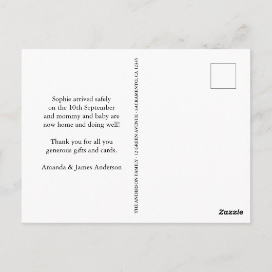 Eenvoudige bedankfoto Geboorteaankondiging Briefkaart (Achterkant)