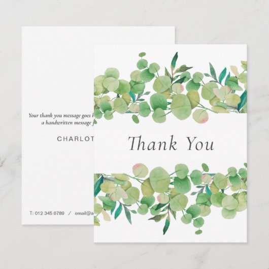 Eenvoudige Bedankkaart met Eucalyptus Bloemen voor (Voorkant / Achterkant)