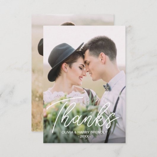 Eenvoudige Bedankt 2 Foto bruiloft Hartelijk dank (Voorkant / Achterkant)