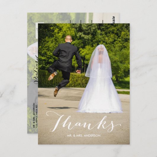 Eenvoudige Bedankt Foto bruiloft Dank u Briefkaart (Voorkant / Achterkant)