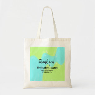 Eenvoudige bedanktekst met bedrijfsnaam details te tote bag