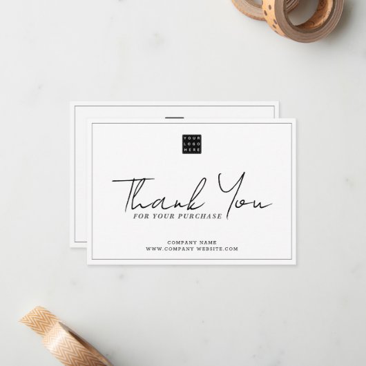 Eenvoudige Bedrijf Logo Kortingscode Dank u Notitiekaartje (Voorkant / Achterkant in situ)