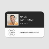 Eenvoudige Bedrijf Logo Zwart Medewerker Foto Naamplaatje (Voorkant)