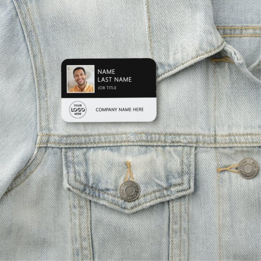 Eenvoudige Bedrijf Logo Zwart Medewerker Foto Naamplaatje (In situ)