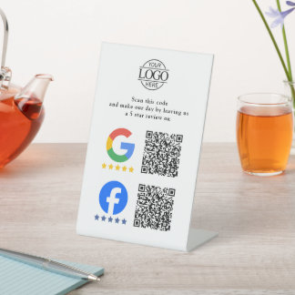Eenvoudige Bedrijfs Google & Facebook Reviews QR C Reclamebord Met Voetstuk