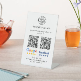 Eenvoudige Bedrijfs Google & Facebook Reviews QR C Reclamebord Met Voetstuk