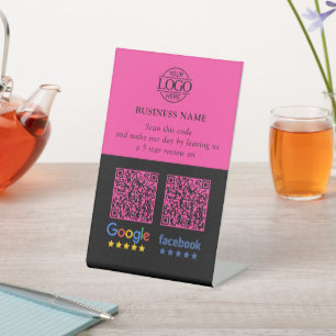 Eenvoudige Bedrijfs Google & Facebook Reviews QR C Reclamebord Met Voetstuk