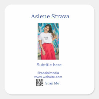 eenvoudige bedrijfsfoto QR sociale website naam pa Vierkante Sticker