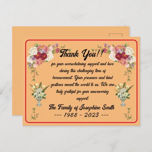 Eenvoudige begrafenis Bedankt bericht voor uw cond Briefkaart (Voorkant / Achterkant)