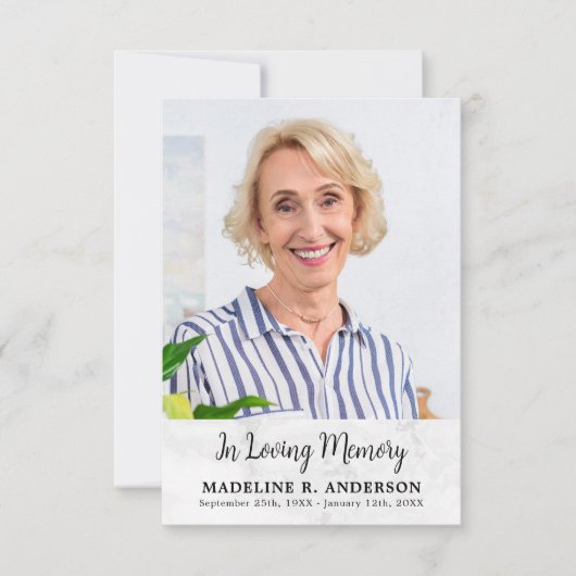 Eenvoudige Begrafenis Custom Photo Memorial Sympat Bedankkaart (Voorkant)