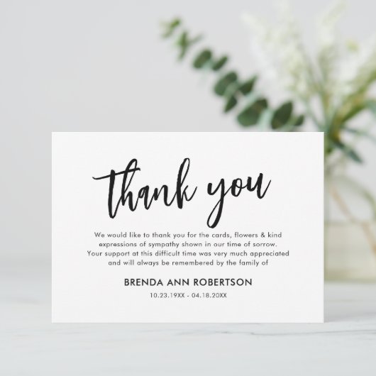 Eenvoudige begrafenis Dank u sympathie Bedankkaart (Staand voorkant)