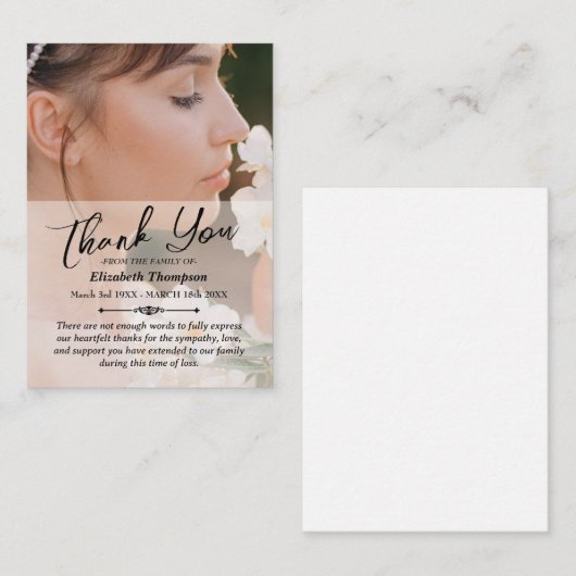 Eenvoudige begrafenis dank u / sympathie notitiekaartje (Voorkant / Achterkant)