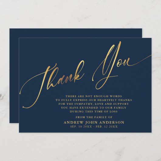Eenvoudige begrafenis en goudkalligrafie bedankkaart (Voorkant / Achterkant)