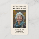 Eenvoudige begrafenis gedenkfoto gebed Kaart Visitekaartje (Voorkant)