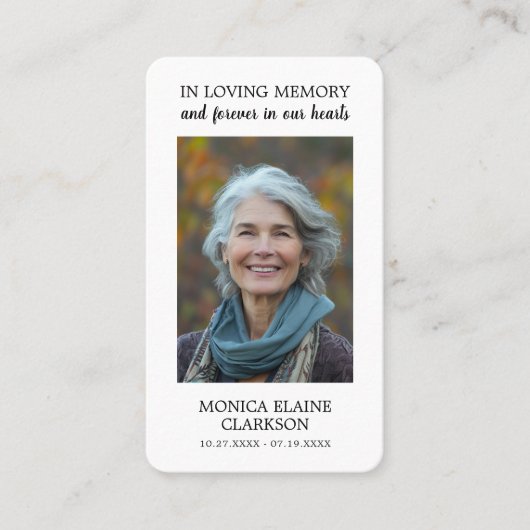 Eenvoudige begrafenis gedenkfoto gebed Kaart Visitekaartje (Voorkant)