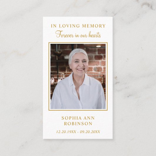 Eenvoudige begrafenis gedenkfoto gebed Kaart Visitekaartje (Voorkant)