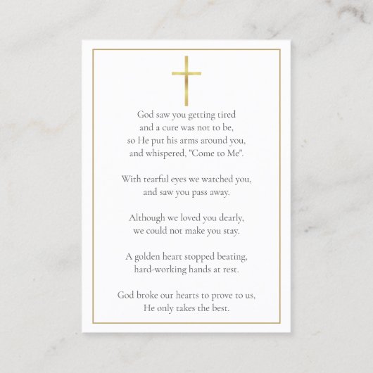 Eenvoudige begrafenis gedenkfoto gebed Kaarten Visitekaartje (Achterkant)