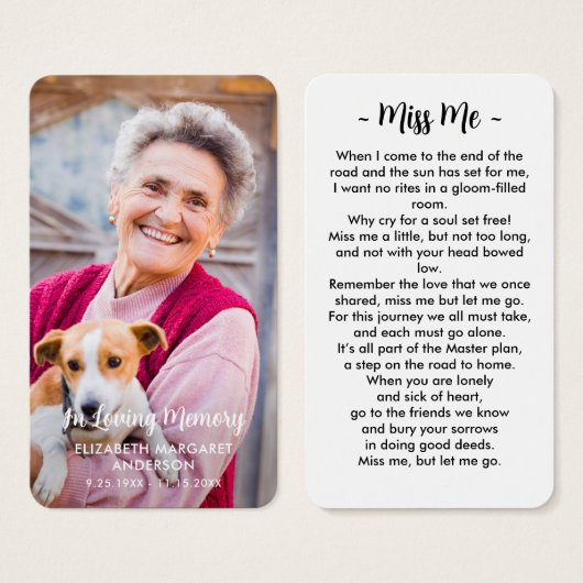 Eenvoudige begrafenis Modern Photo Memorial Prayer Visitekaartje (Voorkant /achterkant)