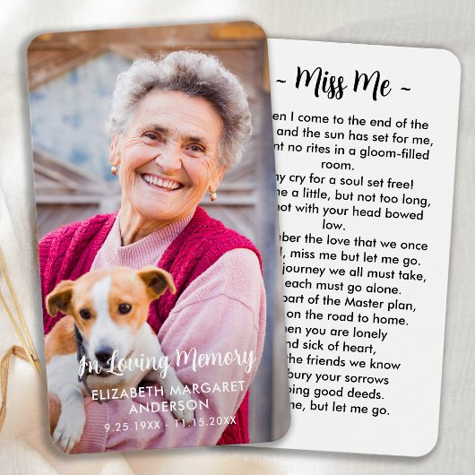 Eenvoudige begrafenis Modern Photo Memorial Prayer Visitekaartje