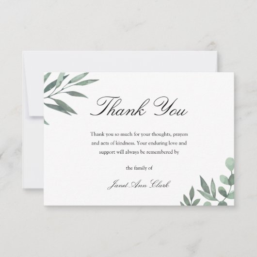 Eenvoudige begrafenis & sympathie bedankkaart w /  (Voorkant)