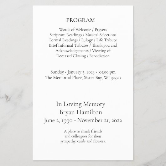 Eenvoudige Begrafenis Viering van het LIFE-program Flyer (Achterkant)