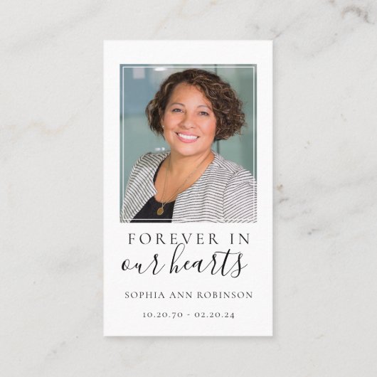 Eenvoudige begrafenisfoto gedenkteken 2 in 1 gebed visitekaartje (Achterkant)