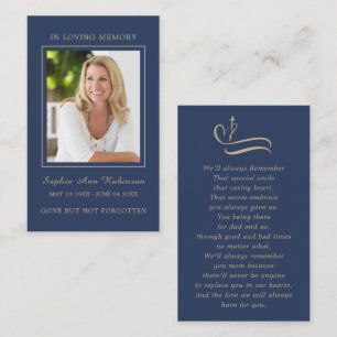 Eenvoudige begrafenisfoto Gold Script Blue Prayer Visitekaartje